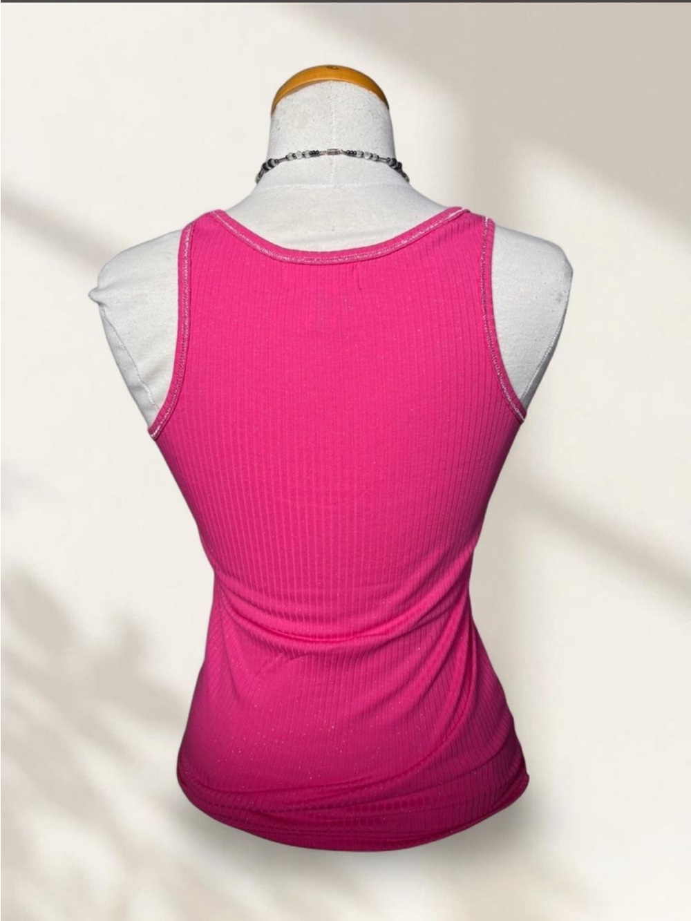 PLAYBOY Hot Pink Ribbed Tank Top with Script Logo - Picture 3 of 6